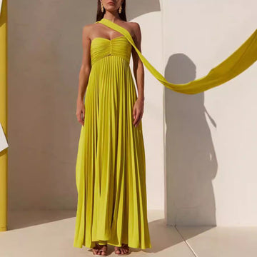 Solid Color Strapless Sleeveless Ruffled Dress for Women