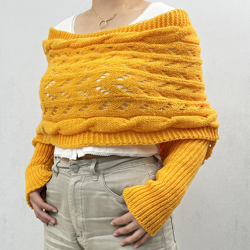 Women's Long Knit Cape Cardigan – Elegant Openwork Design