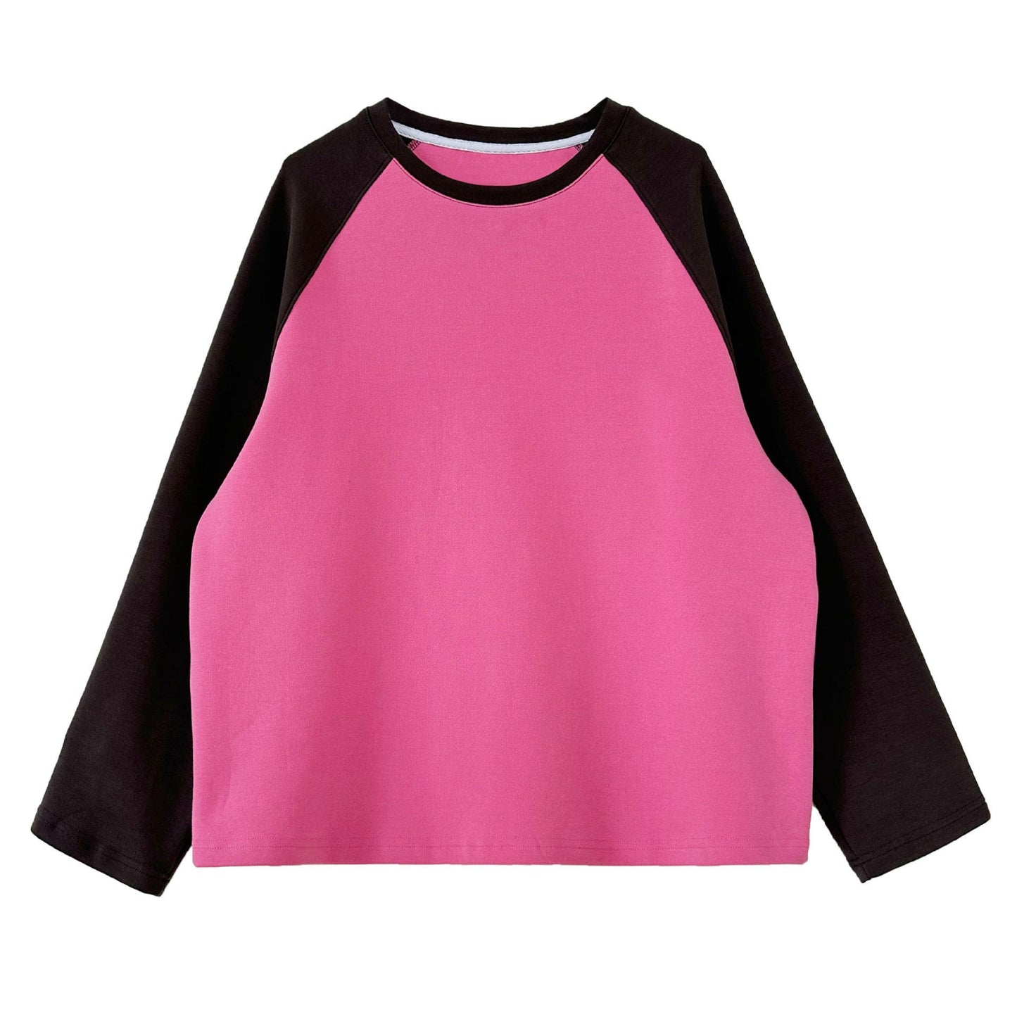 Retro Color-Block Long Sleeve T-Shirt – Oversized Graphic Sweatshirt for Women