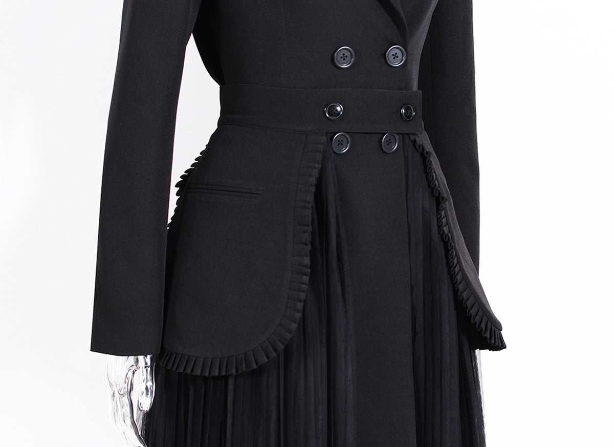 Women's Long Blazer & Chiffon Pleated Skirt Two-Piece Set