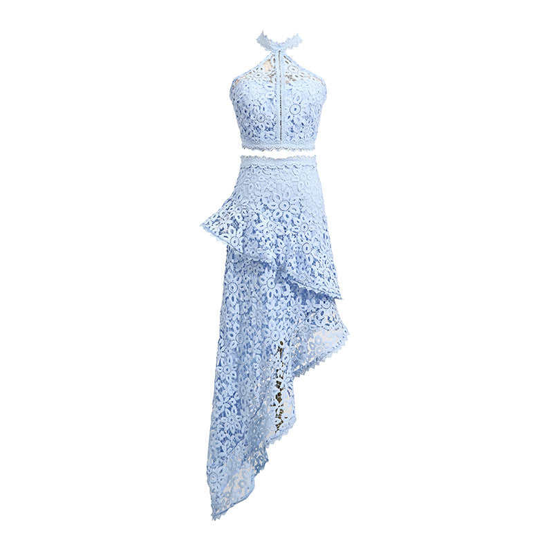 Women's Lace Sleeveless Top & Asymmetrical Skirt Set