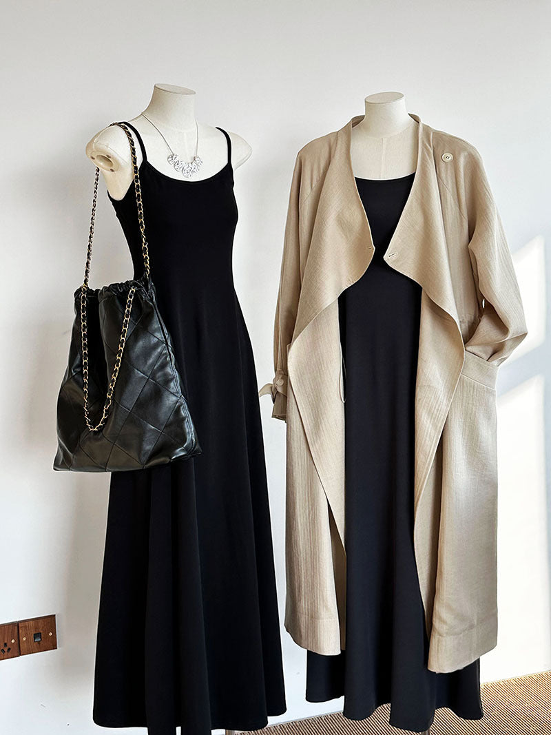 Women's Knee-Length Linen Trench Coat