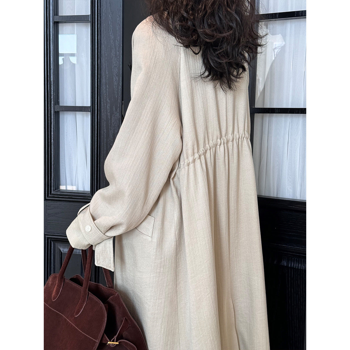 Women's Knee-Length Linen Trench Coat