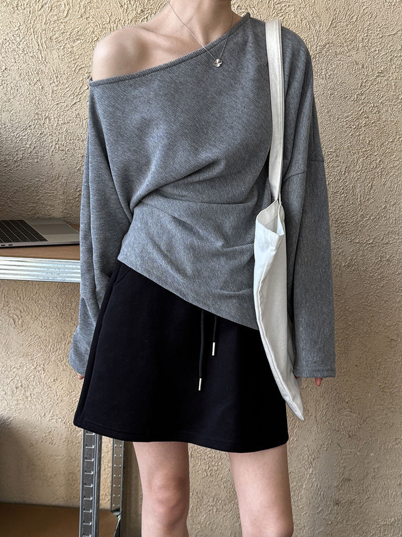 Designer Asymmetrical Shoulder Sweatshirt