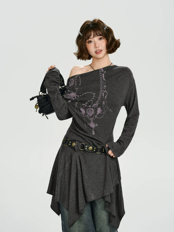 Girlyhalo Retro Vintage Off-Shoulder Long Sleeve Dress