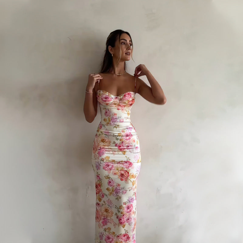 Sexy Backless Floral Sundress - Summer Slim Fit Print Spaghetti Strap Dress for Women