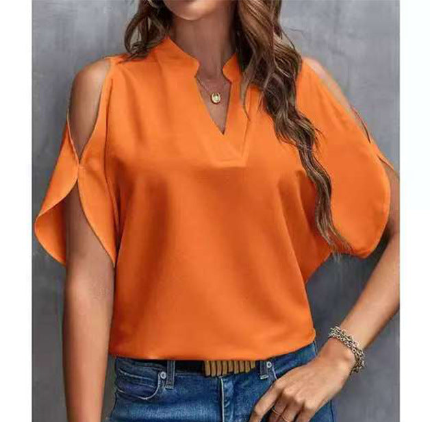 Women's V-Neck Fashion Off-Shoulder Sleeve Blouse