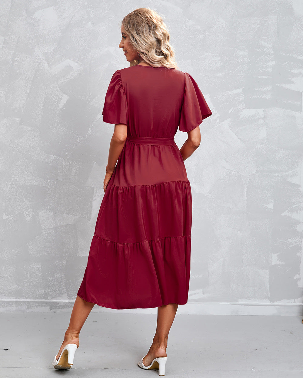 Women's Summer Solid Color V-Neck Short Sleeve Dress
