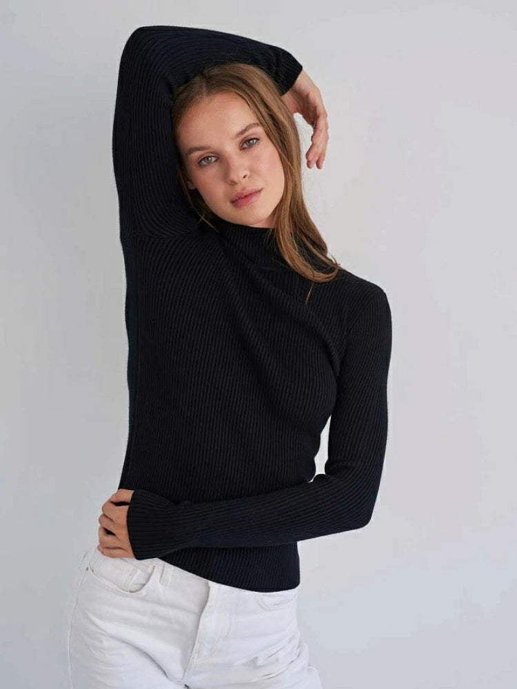 Sexy High Neck Knitted Sheath Shirts