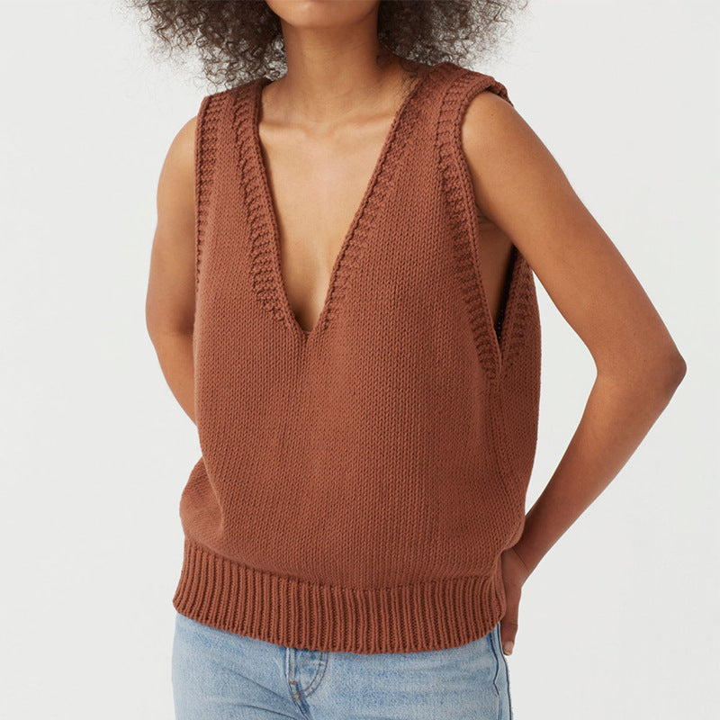 Sexy V Neck Sleeveless Knitted Vest