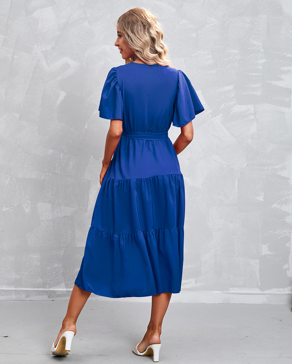 Women's Summer Solid Color V-Neck Short Sleeve Dress