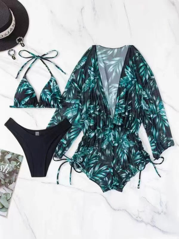 Sexy Net Drawstring 3pcs Women Swimsuits