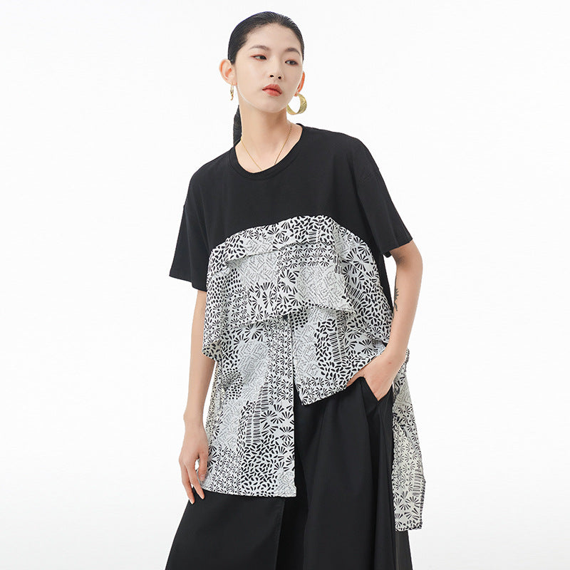 Vintage French Style Summer Chiffon Irregular Women Tops