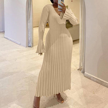 Women's Slim-Fit V-Neck Ribbed Knit Dresses
