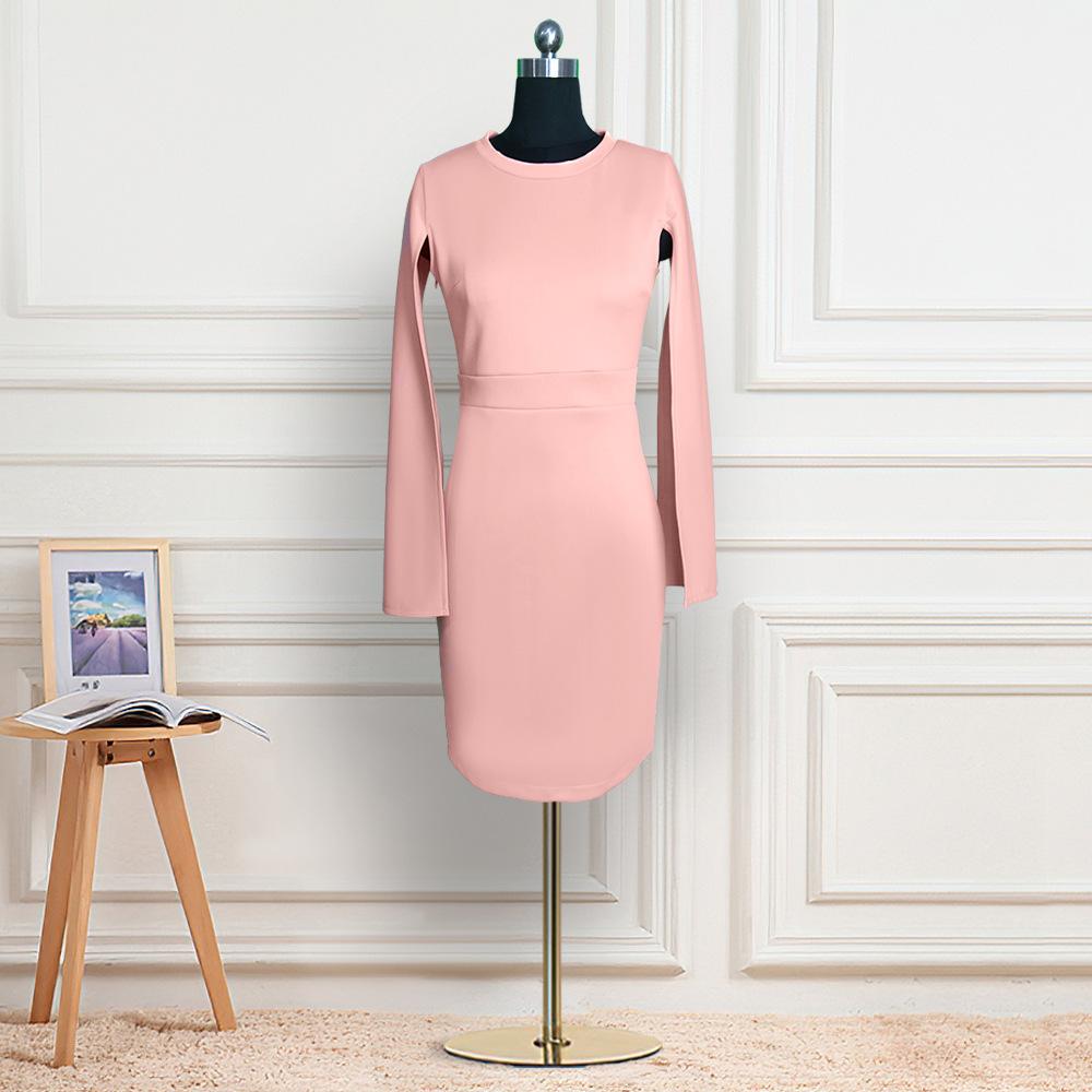 Sexy High Waist Round Neck Bodycon Dresses-Sexy Dresses-Pink-S-Free Shipping at meselling99