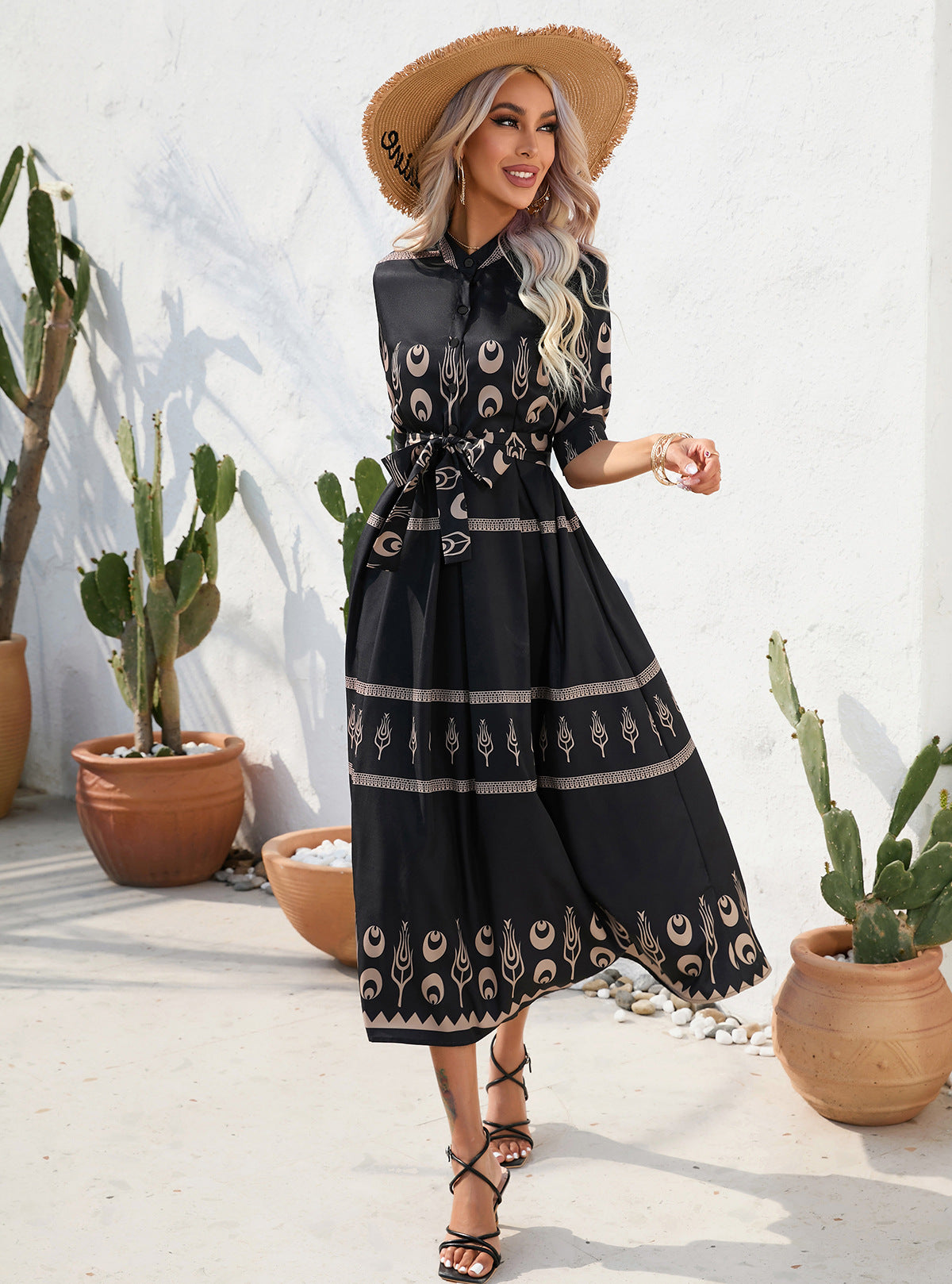 Women's Summer Boho Floral Print Short Sleeve Dress