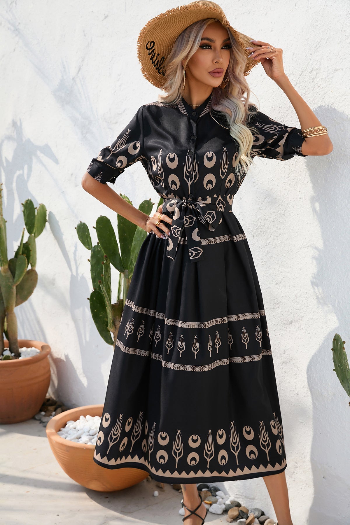 Women's Summer Boho Floral Print Short Sleeve Dress