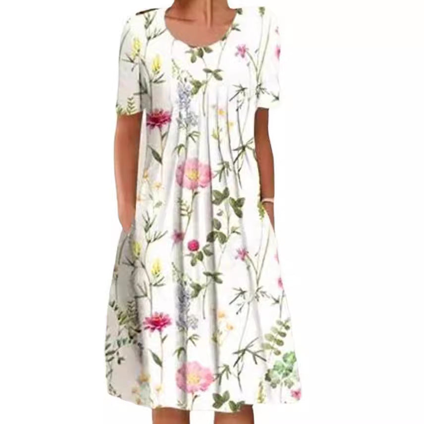Plus Size Women's Floral Print Short Sleeve Dress