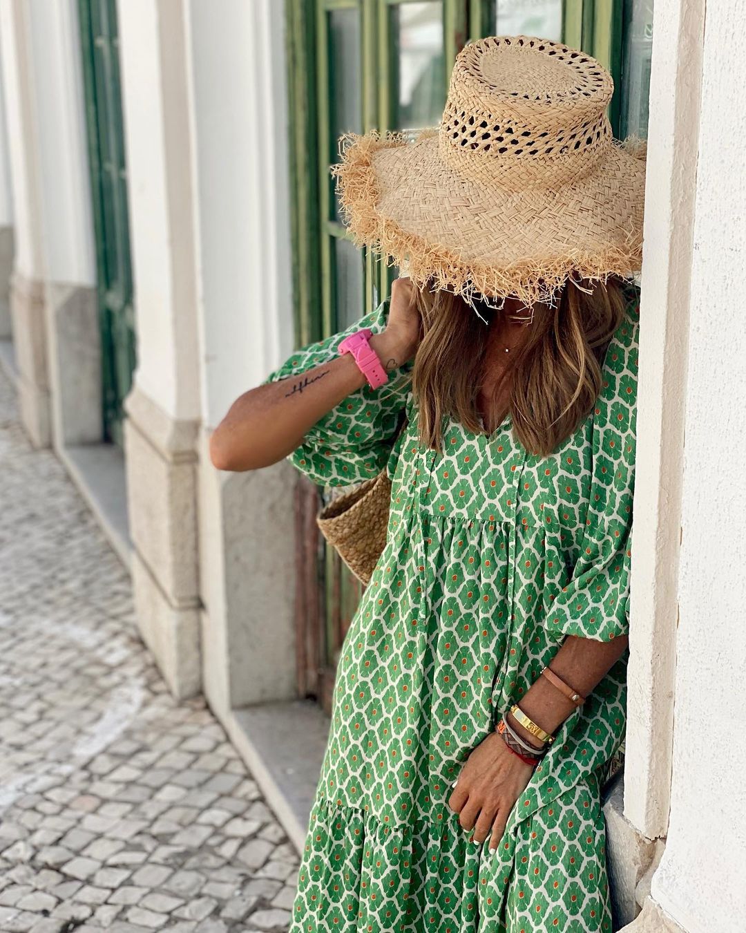 Plus Size Boho Print Dress with Puff Sleeves
