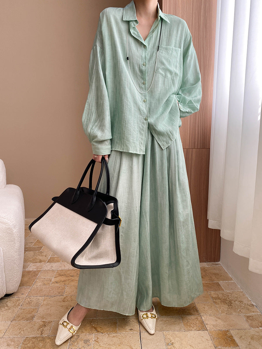 Tencel Lyocell Tie-Dye Relaxed Shirt & Culottes Two-Piece Set