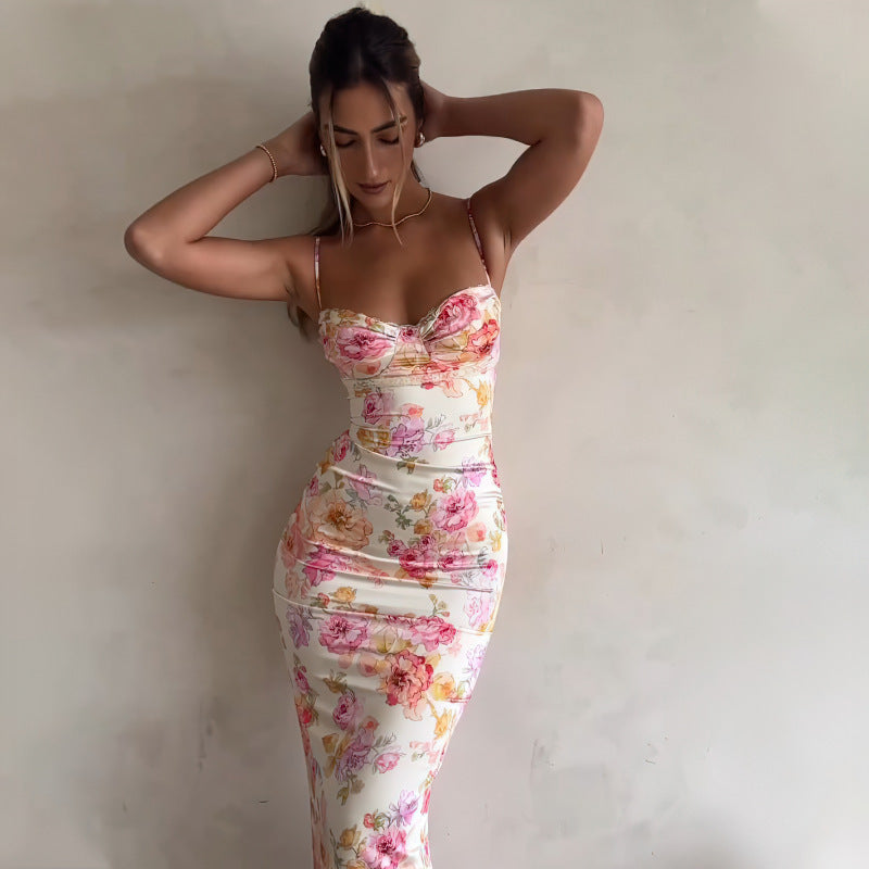 Sexy Backless Floral Sundress - Summer Slim Fit Print Spaghetti Strap Dress for Women