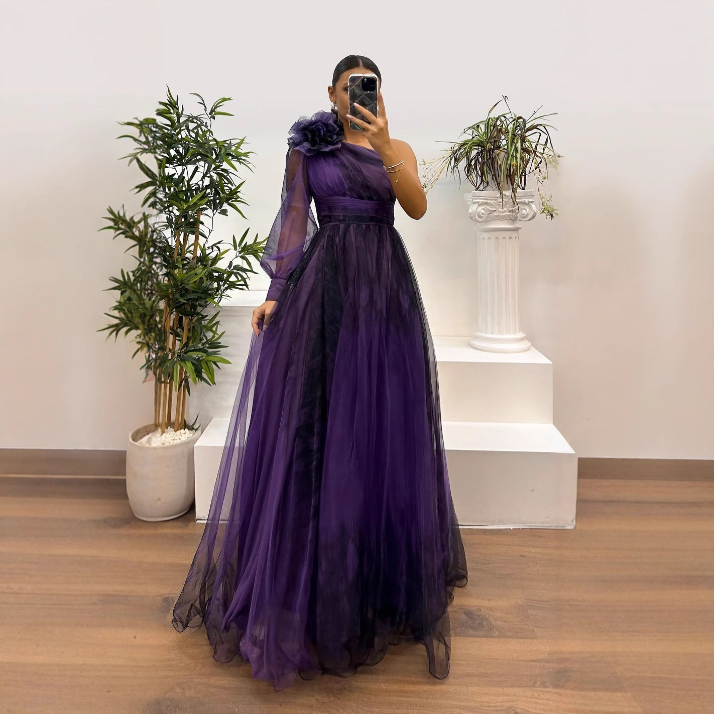 Off-Shoulder One Shoulder Print Dress – Stylish & Flowy Party Dress