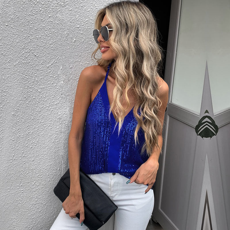 Sexy Sequined Sleeveless Women Tank Tops