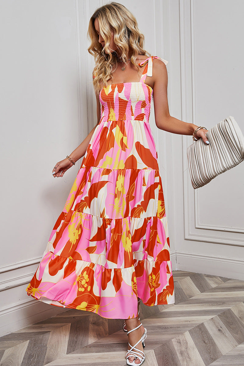 Women's Sexy Backless Print Vacation Style Strappy Dress