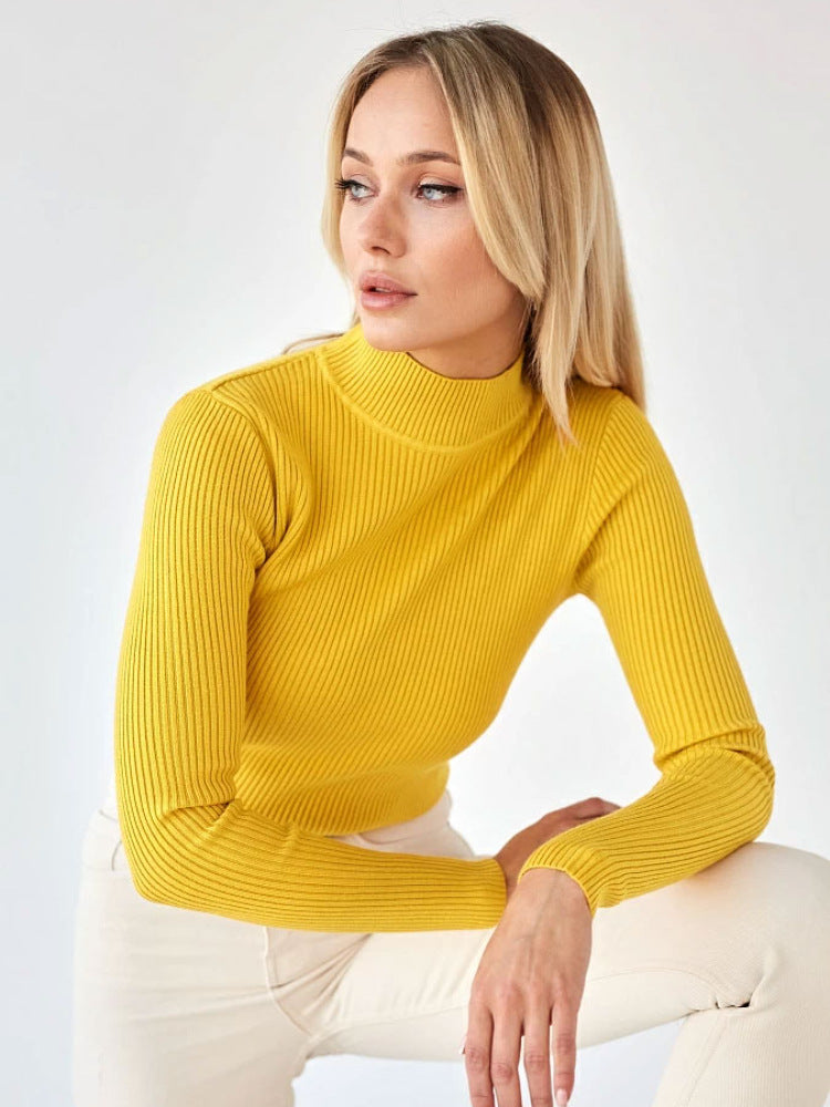 Sexy High Neck Knitted Sheath Shirts