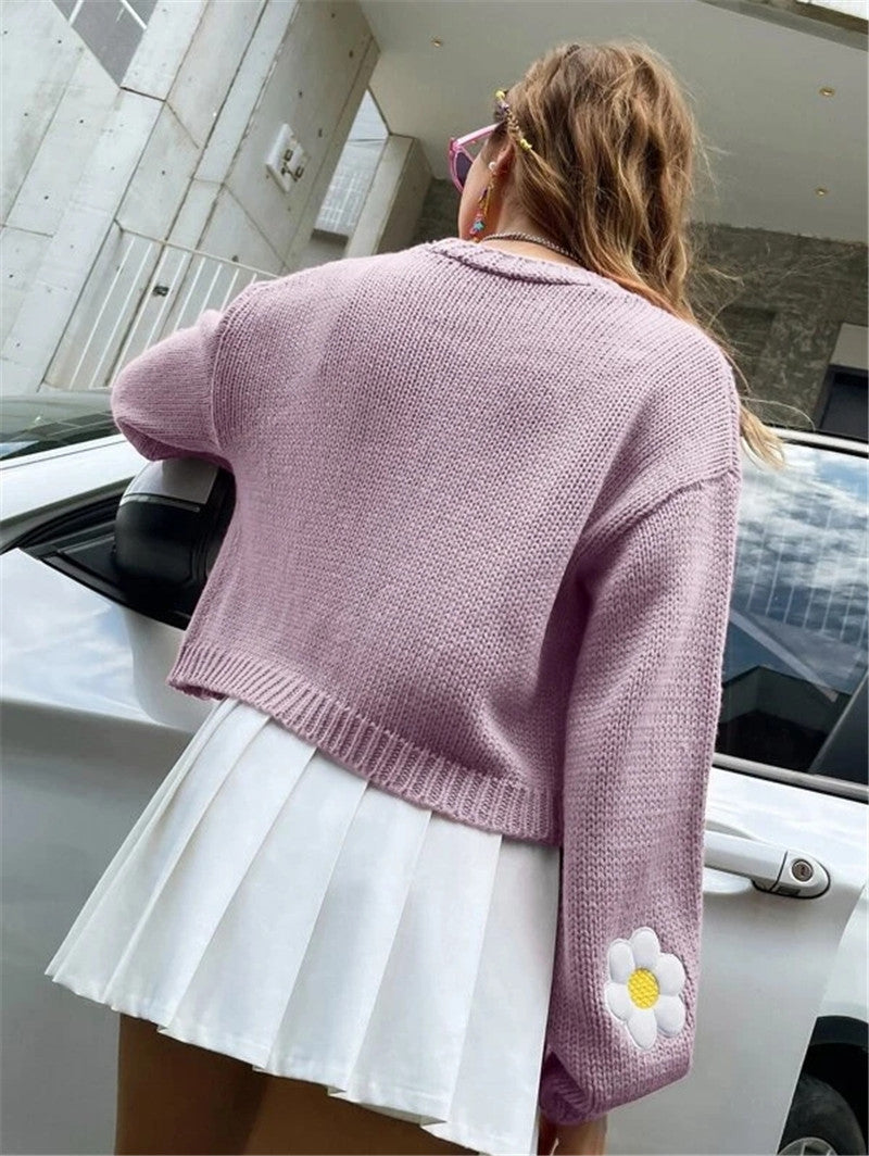 Sweety Floral Print Knitted Cardigan Sweaters