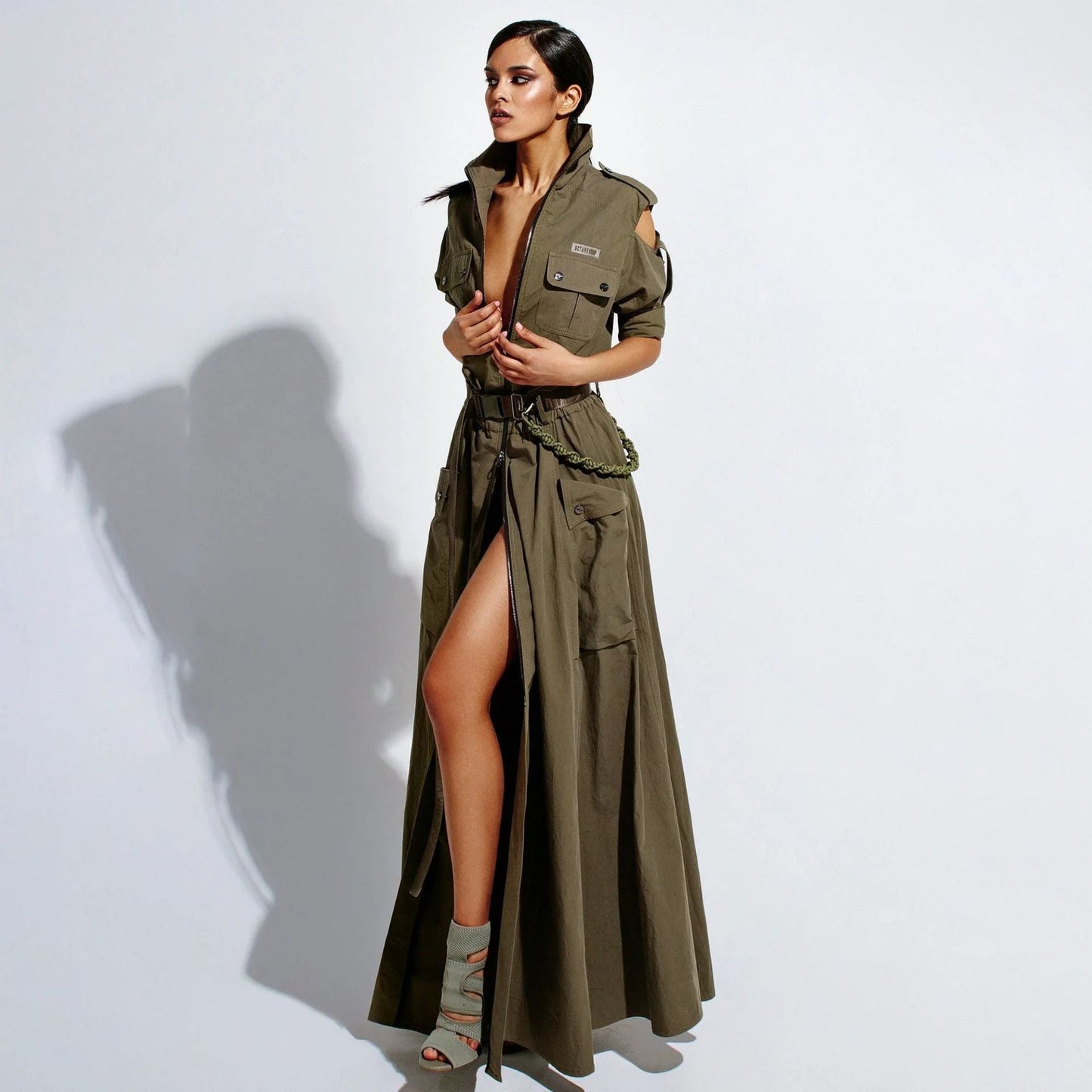 Designed Women's Stylish Off-Shoulder Utility Dress with Belt