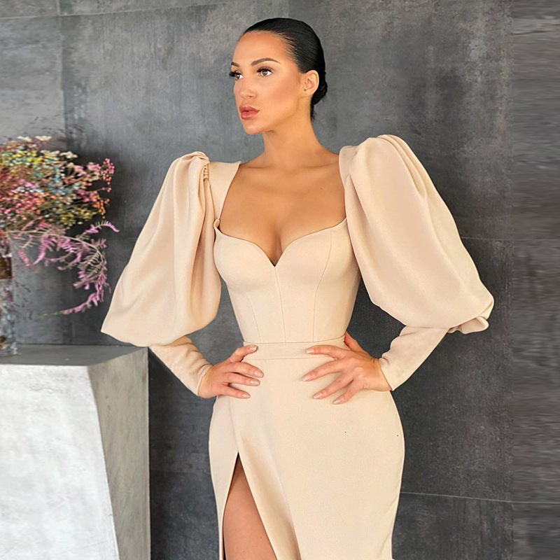 Sexy High Waist Long Evening Dresses-Dresses-Apricot-S-Free Shipping at meselling99