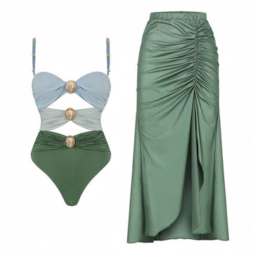 Women's Solid Color Bikini Skirt High-Waisted Swimsuit – Stylish One-Piece Swimsuit