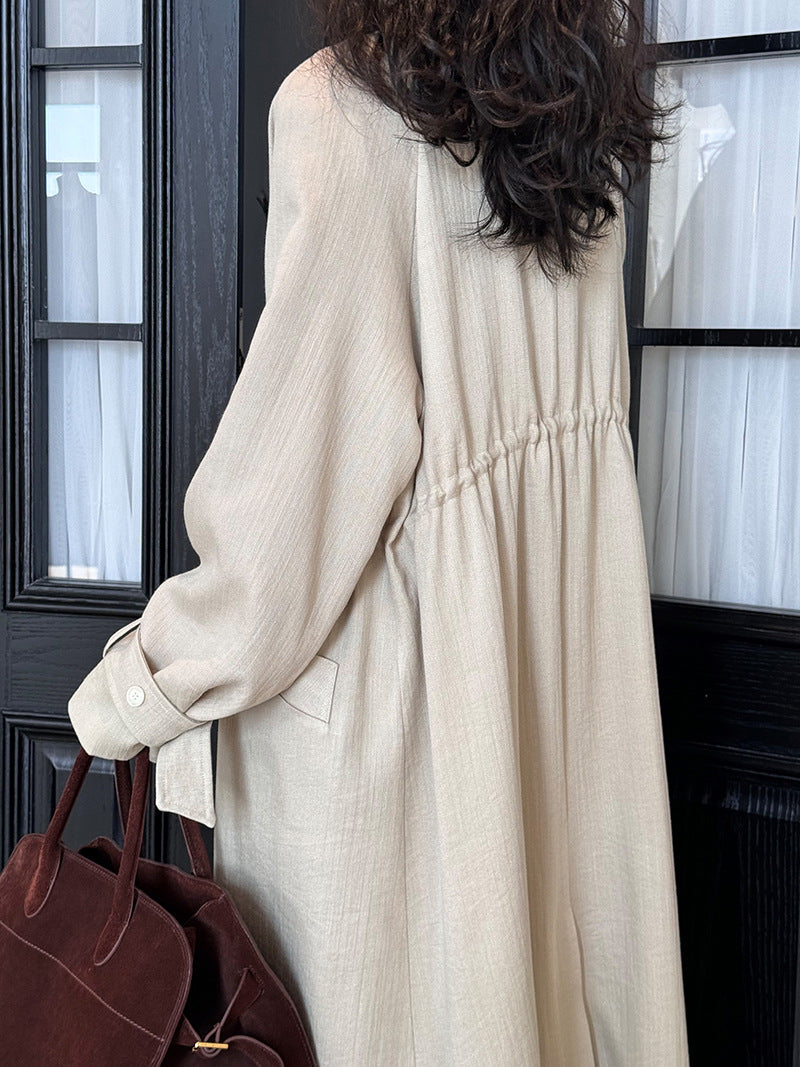 Women's Knee-Length Linen Trench Coat