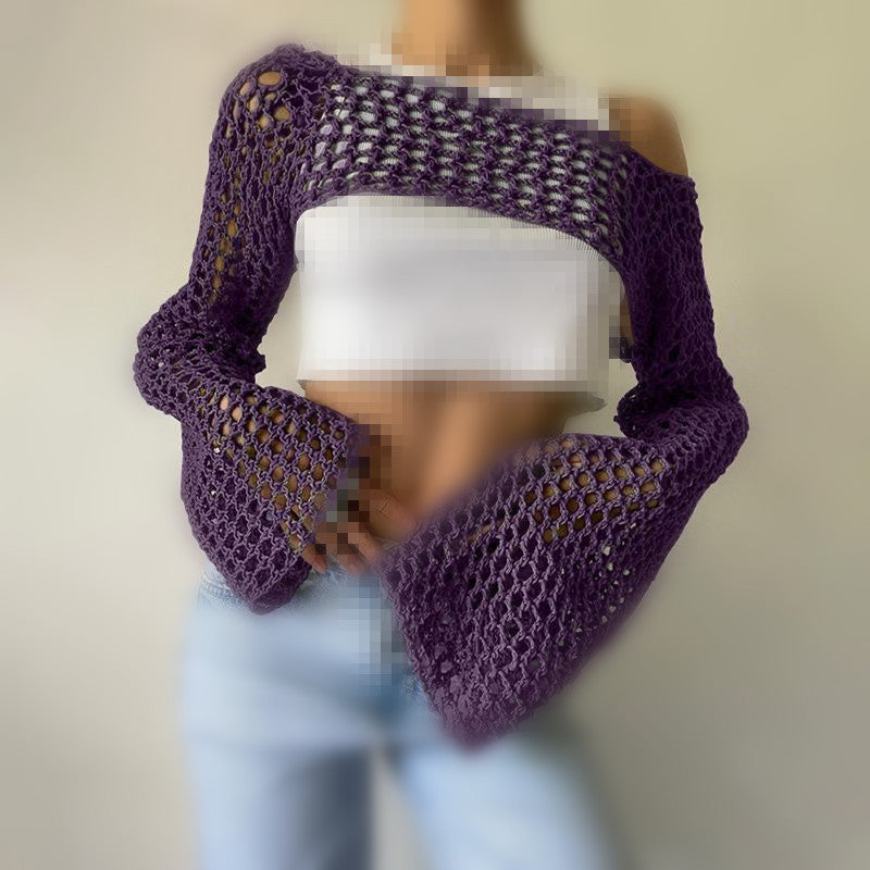 Sexy Hollow Knit Long Sleeves Top