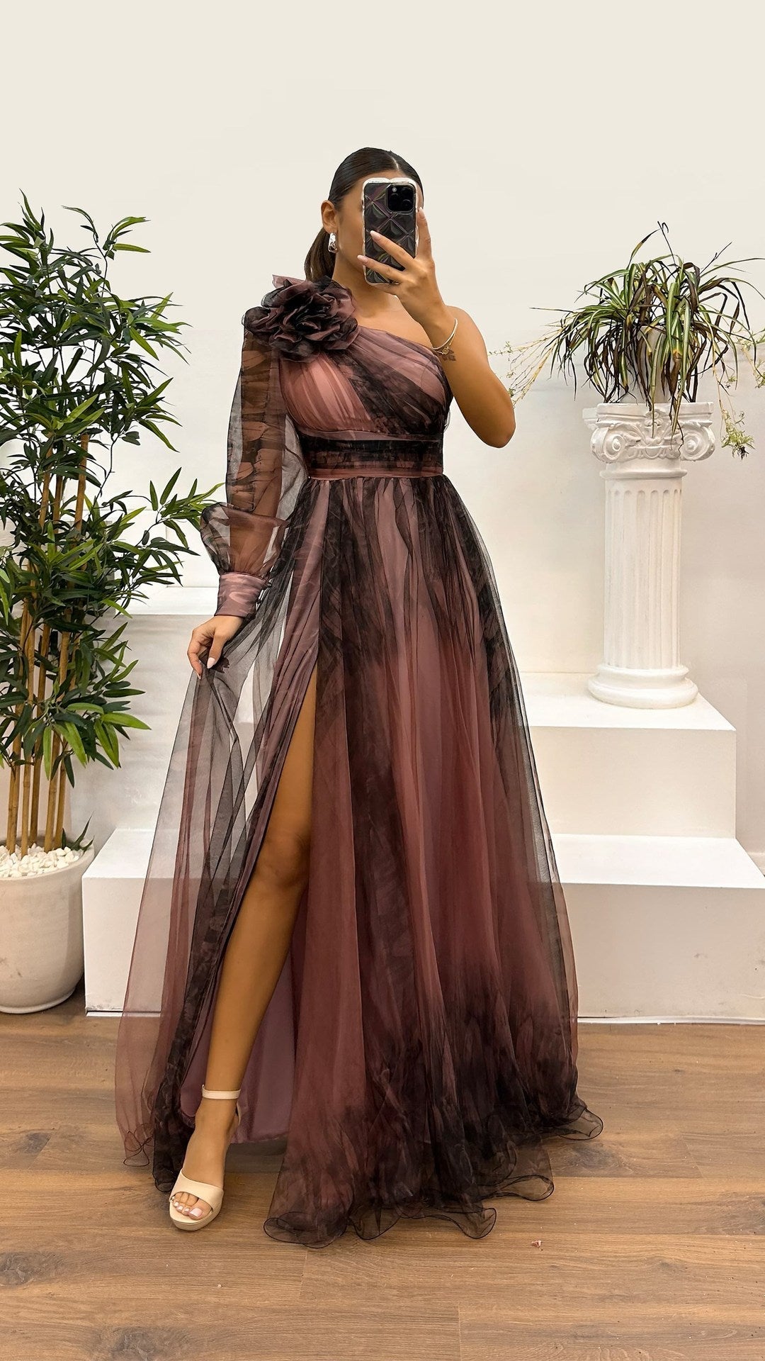 Off-Shoulder One Shoulder Print Dress – Stylish & Flowy Party Dress