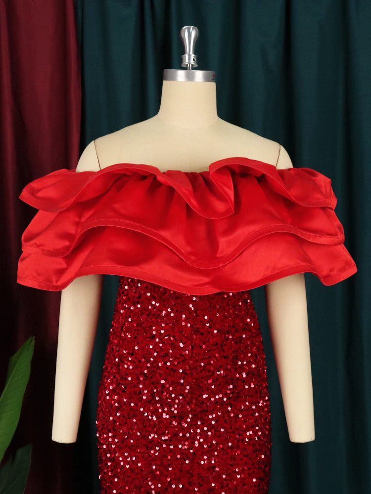 Sexy Red Sequined Strapless Women Party Dresses-Dresses-Free Shipping at meselling99