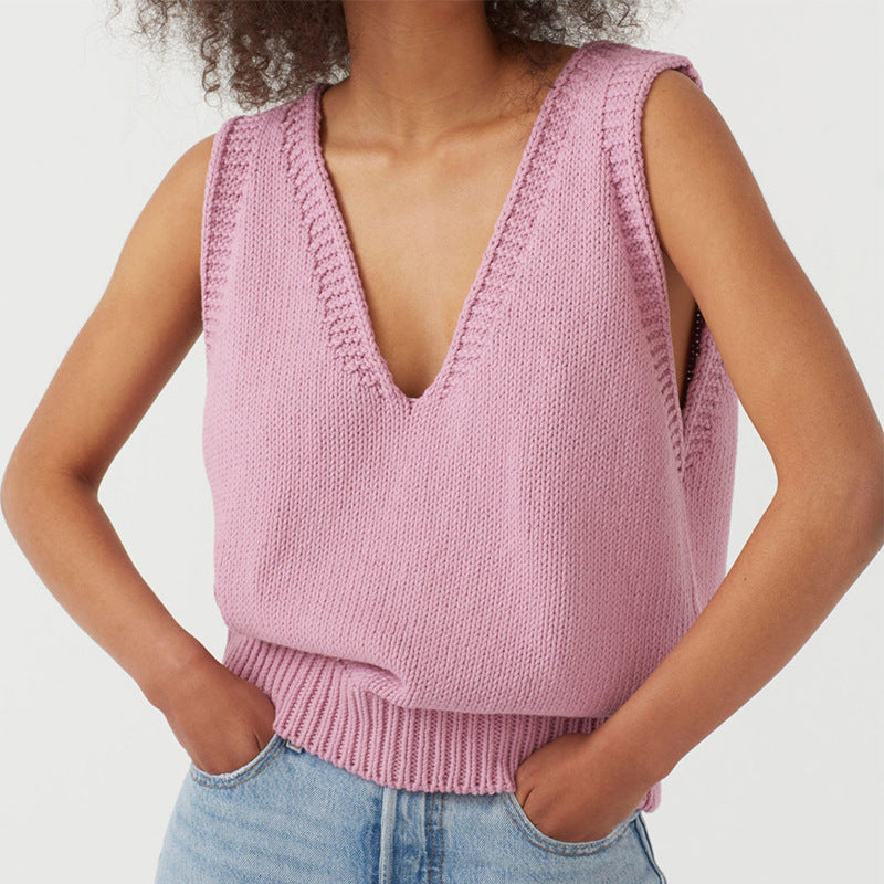 Sexy V Neck Sleeveless Knitted Vest
