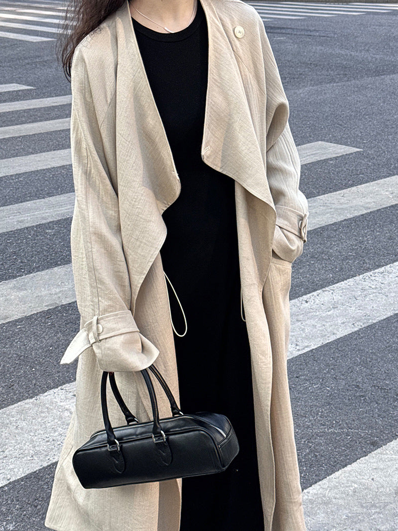 Women's Knee-Length Linen Trench Coat