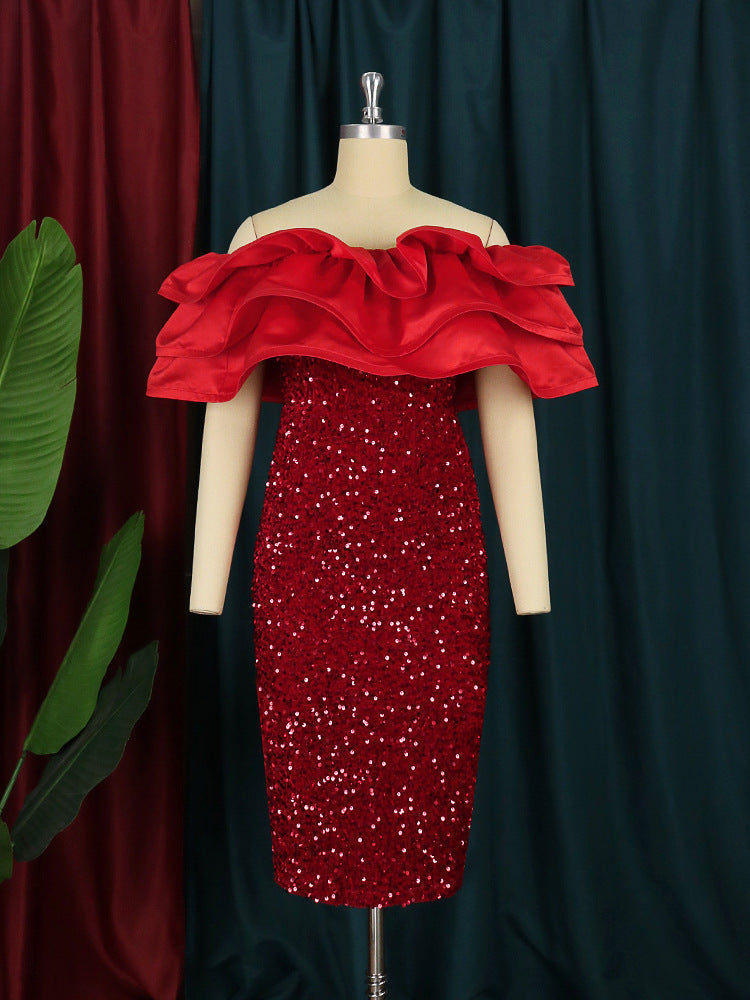 Sexy Red Sequined Strapless Women Party Dresses-Dresses-Free Shipping at meselling99