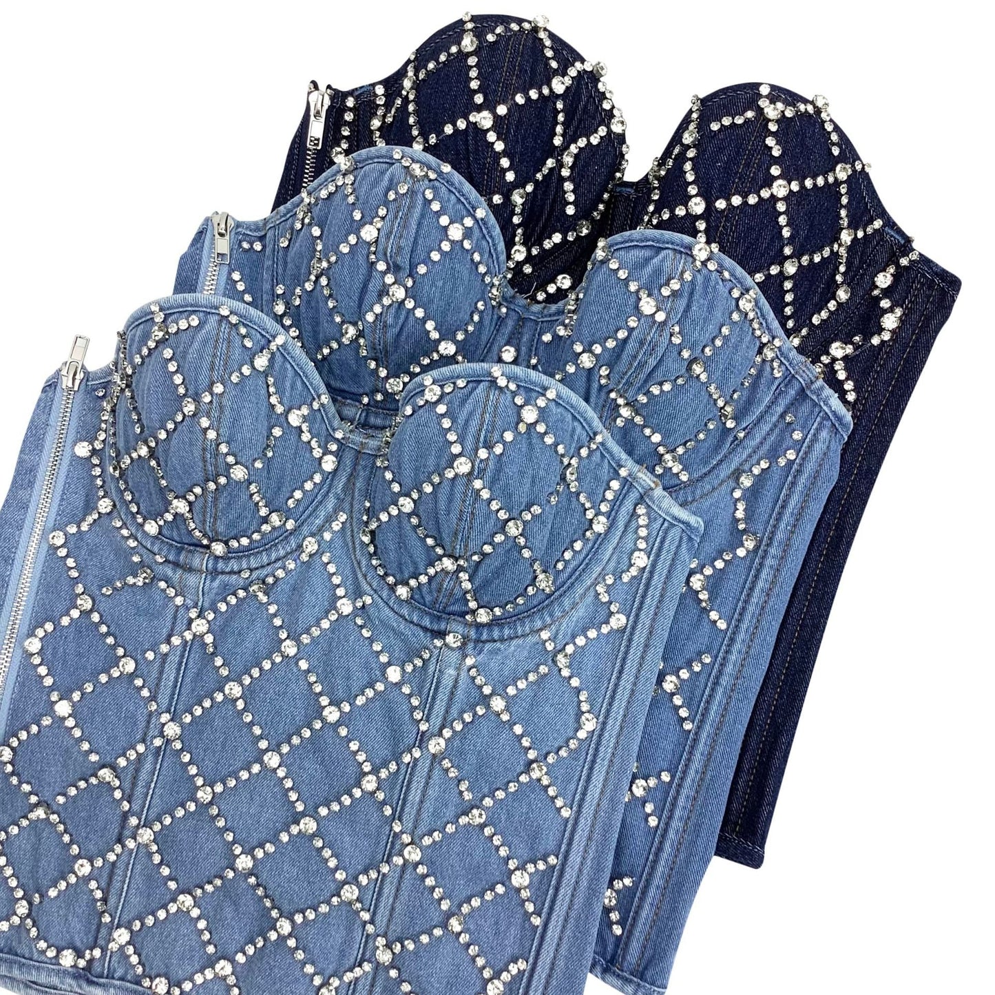 Vintage Diamond Studded Denim Corset Top