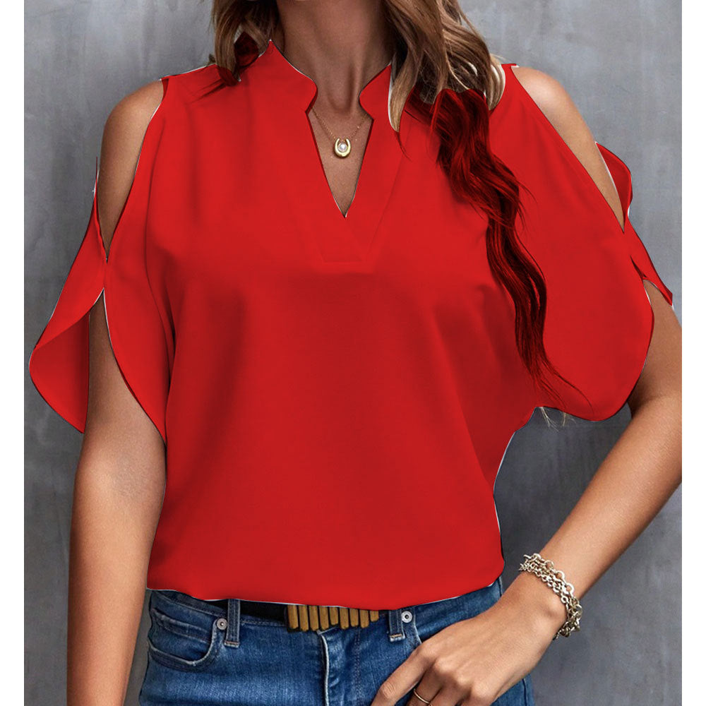 Women's V-Neck Fashion Off-Shoulder Sleeve Blouse