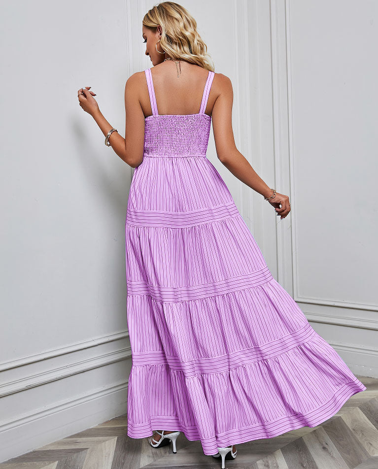 Women's Striped Vacation Dress with Sleeveless Design