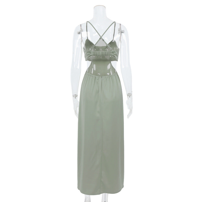 Sexy Satin Backless Long Sleeveless Party Dresses-Dresses-Free Shipping at meselling99