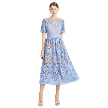 Elegant Slimming Waist with Hollow-Out Lace & Contrast Dresses