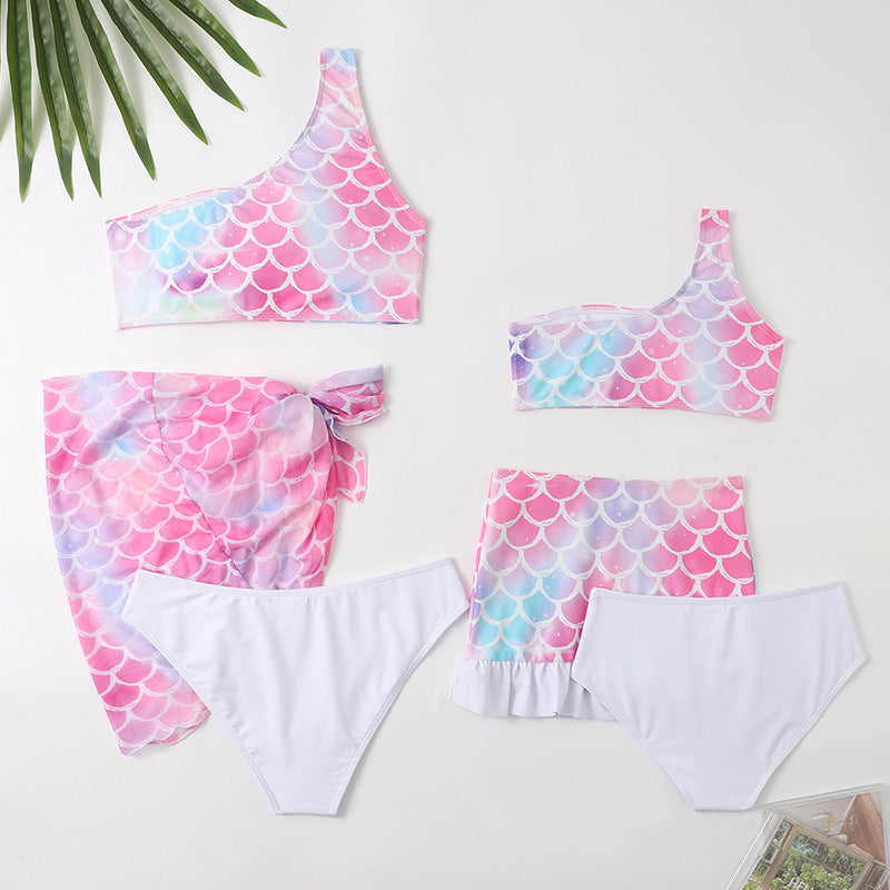 Sexy One Shoulder Mother and Daughter Two Pieces Swimwear