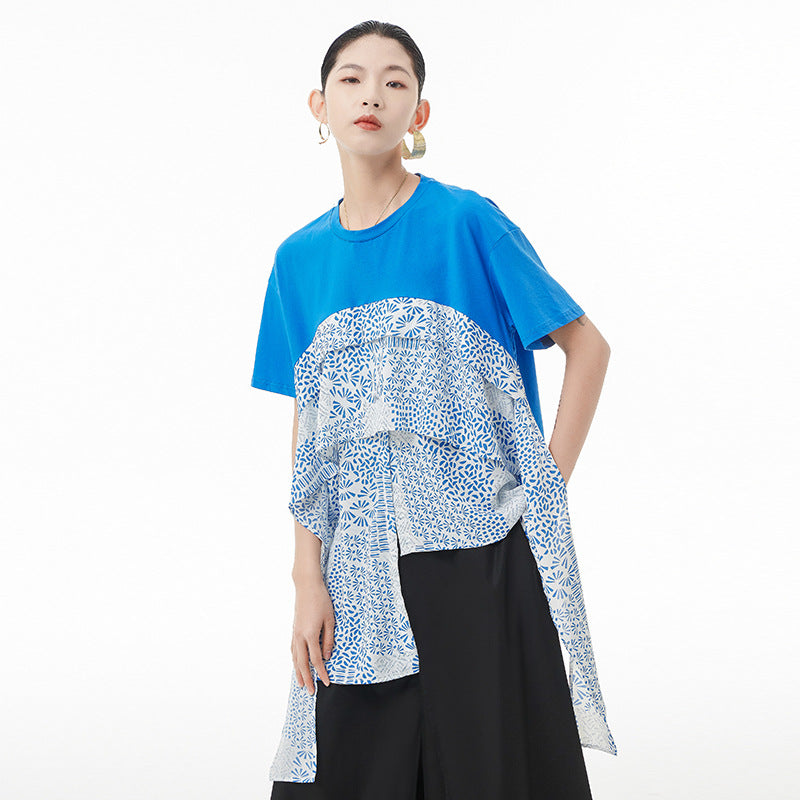 Vintage French Style Summer Chiffon Irregular Women Tops