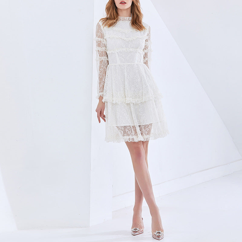 Women's Short Cake Dress with Stand Collar
