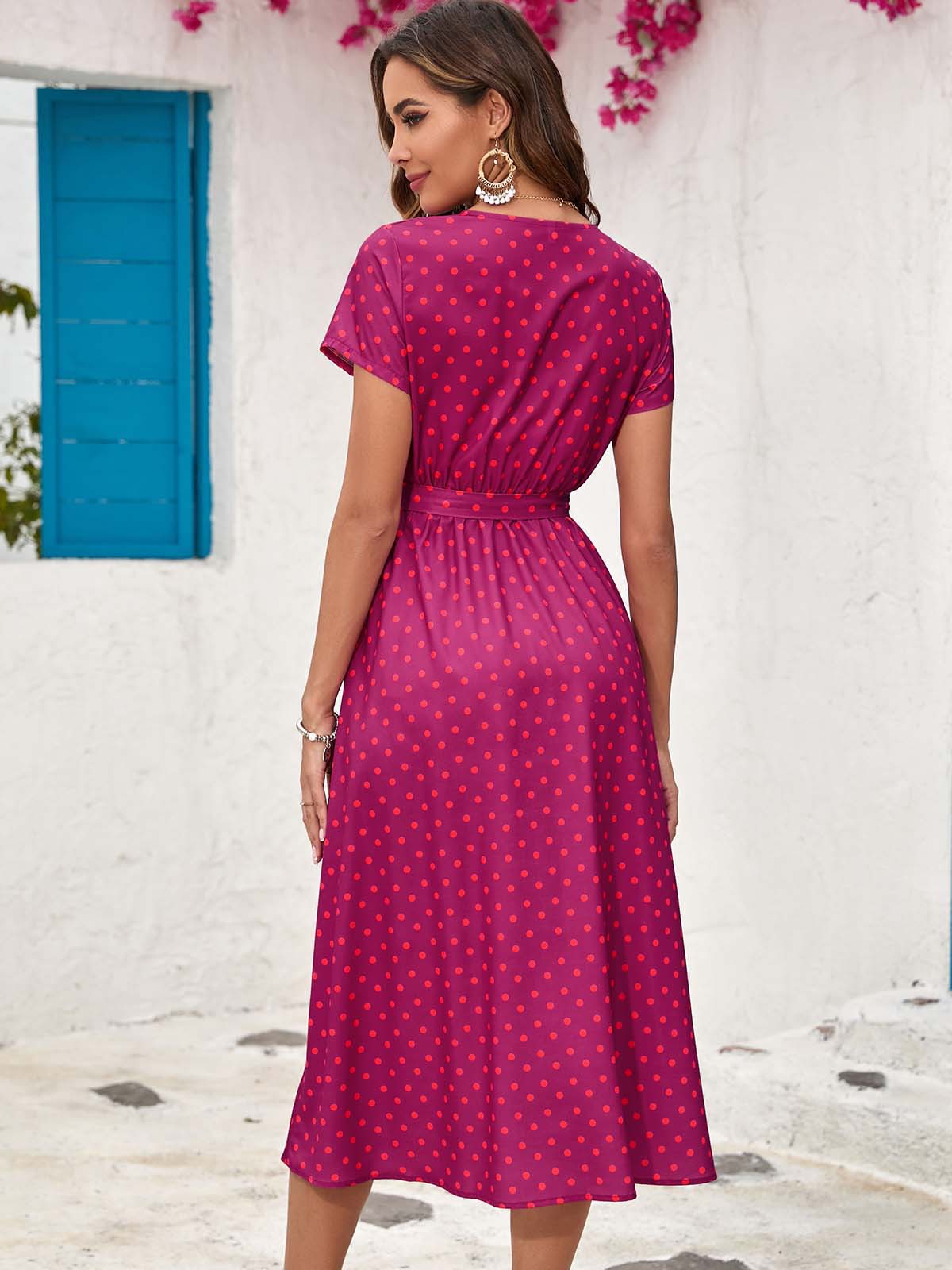 Summer Floral Print V-Neck Split Hem Midi Dress