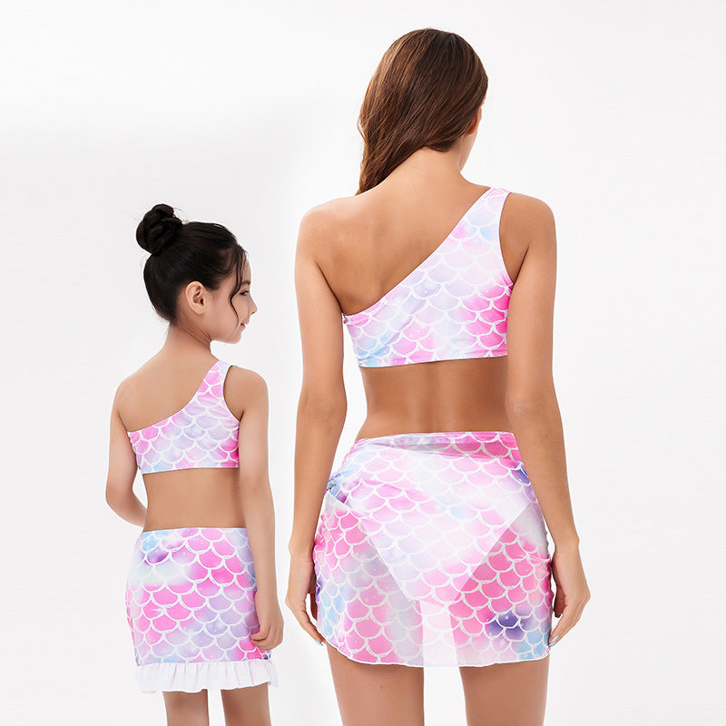 Sexy One Shoulder Mother and Daughter Two Pieces Swimwear